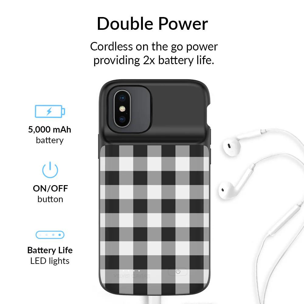 Black Gingham iPhone Charging Case - Image 17