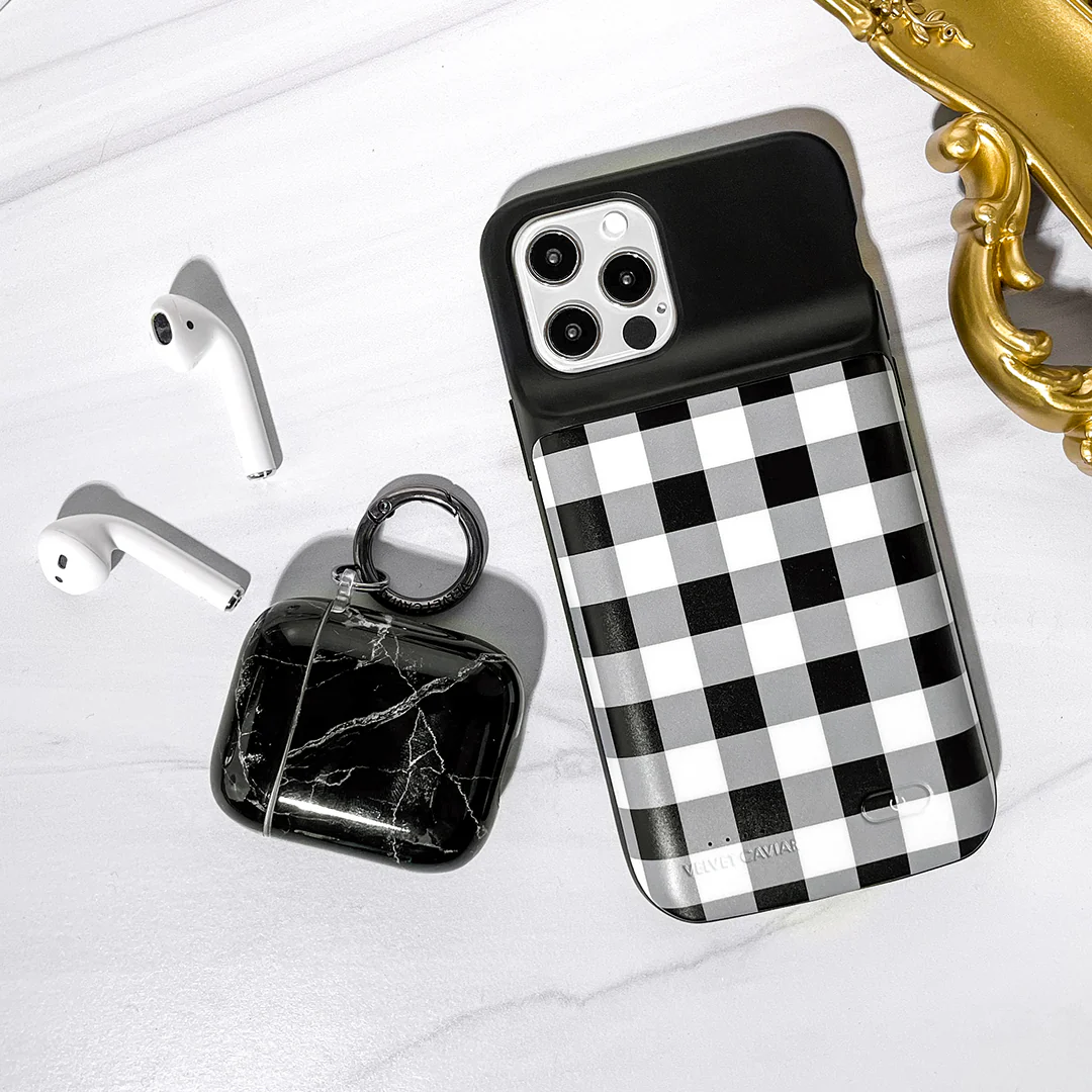 Black Gingham iPhone Charging Case - Image 30
