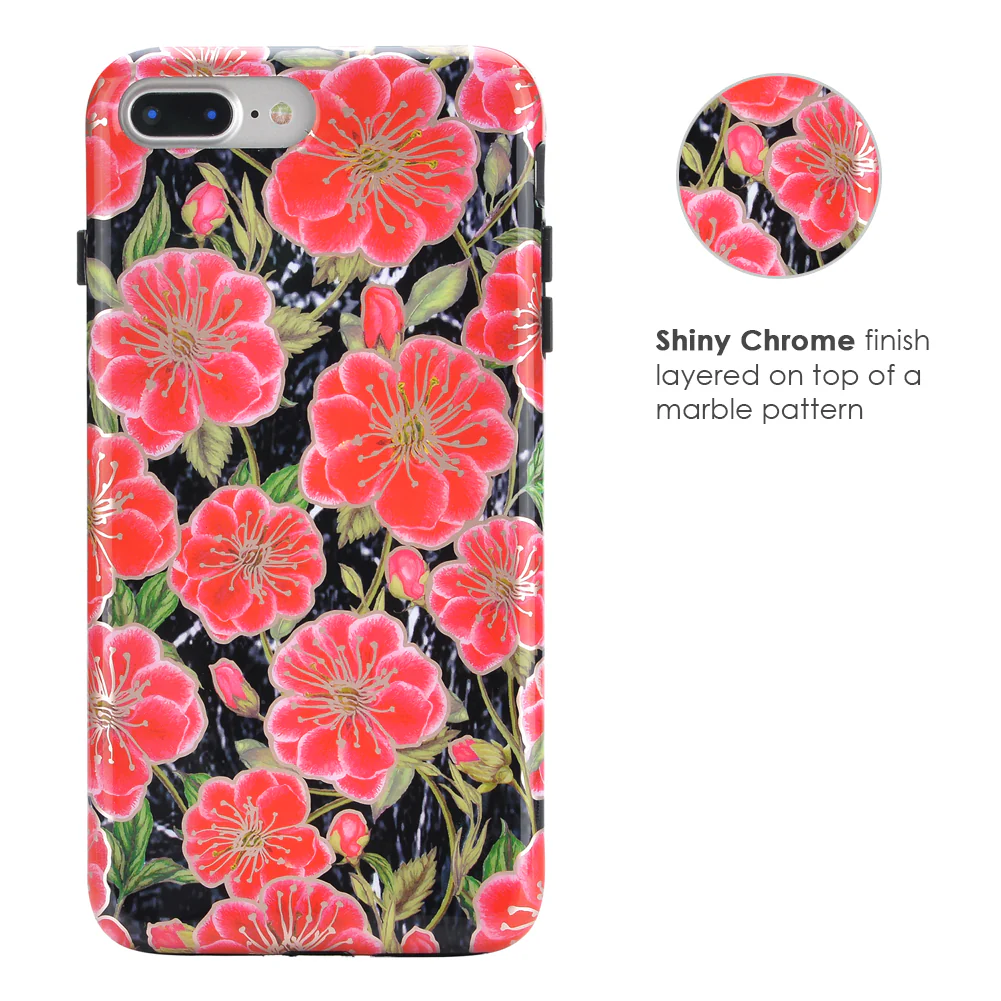 Black Hibiscus Rose Gold Chrome Floral iPhone Case - Image 24