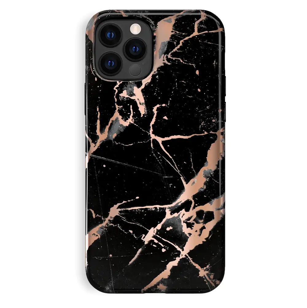 Black Marble Rose Gold Chrome iPhone Case - Image 56