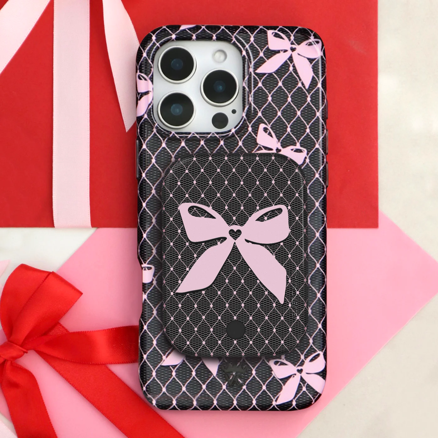 Lacy Pink Bows Portable MagSafe Charger Power Pack - Image 2
