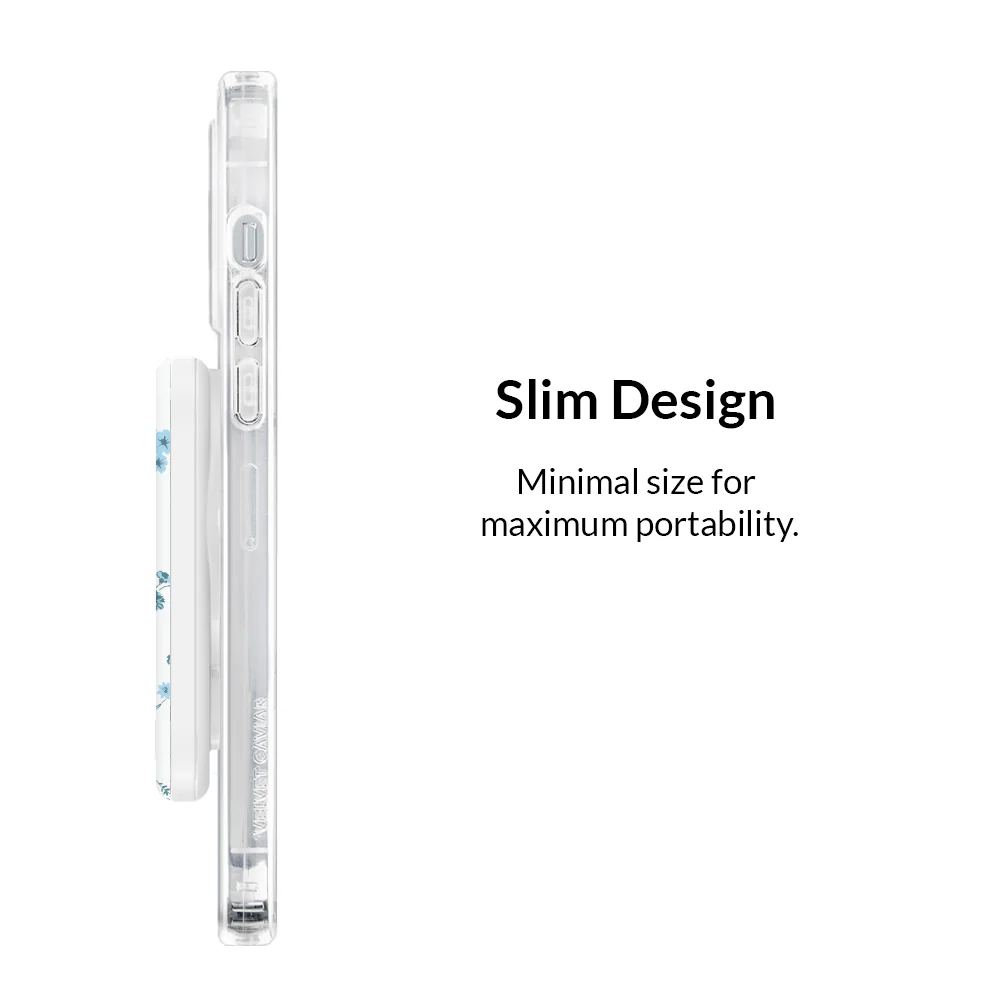 French Blue Floral Portable MagSafe Charger Power Pack - Image 5