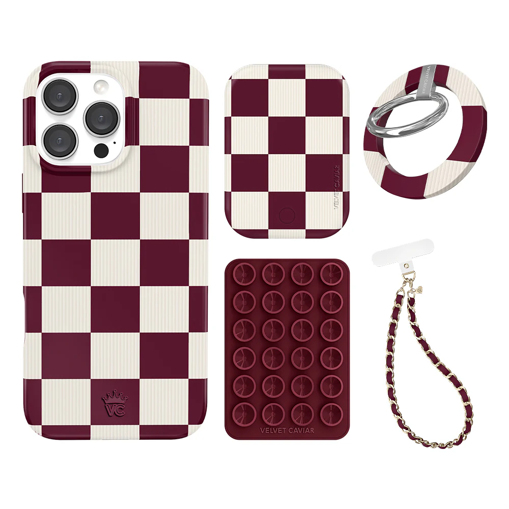 Burgundy Vibe Checkered iPhone Bundle Set - Grip - Image 4
