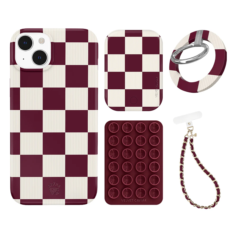 Burgundy Vibe Checkered iPhone Bundle Set - Grip - Image 9
