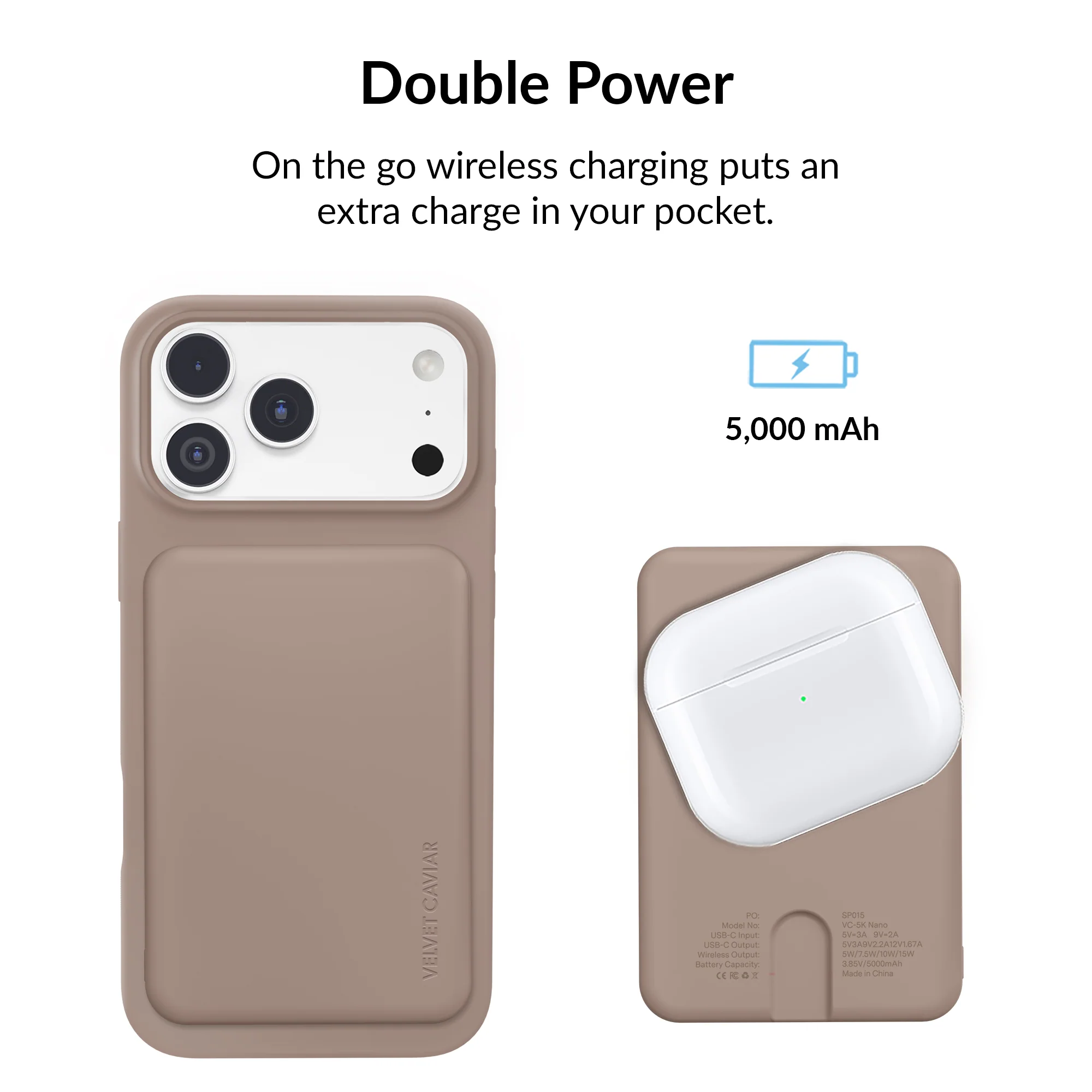Cashmere Taupe Slim Portable MagSafe Charger Power Pack - Image 5