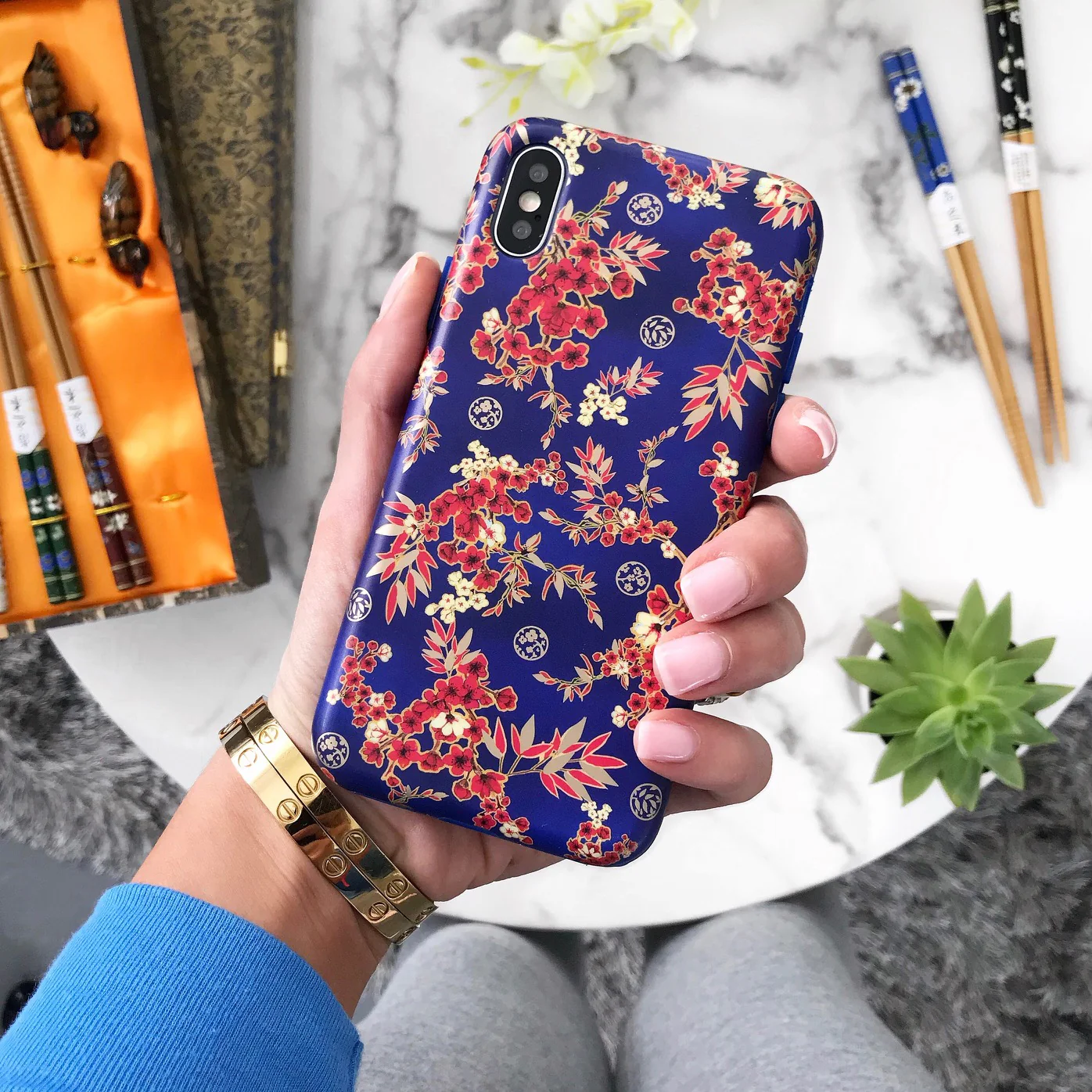 Cherry Blossom Floral Chrome iPhone Case - Image 18