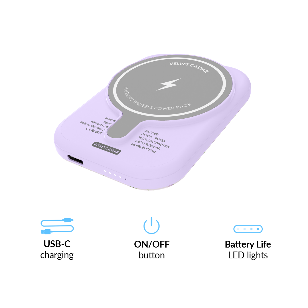 Dainty Lilac Floral Portable MagSafe Charger Power Pack - Image 6