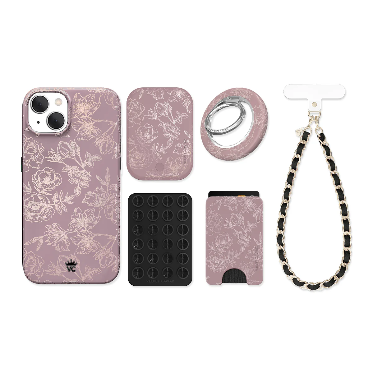 Dusty Rose Chrome Floral iPhone Bundle Set - Image 13