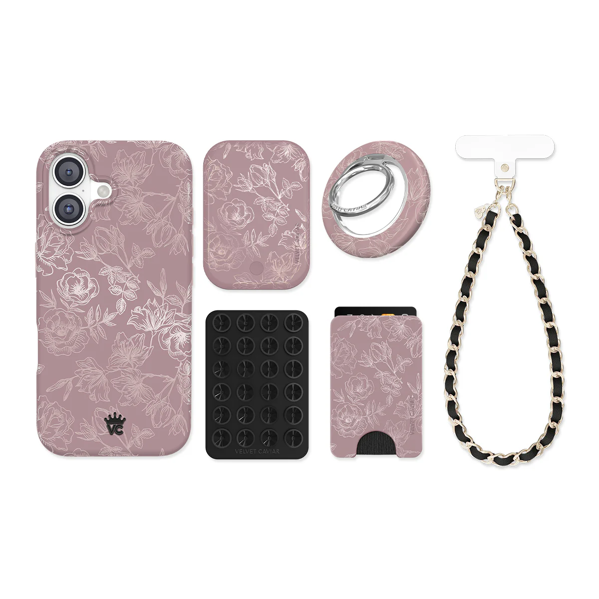 Dusty Rose Chrome Floral iPhone Bundle Set - Image 23