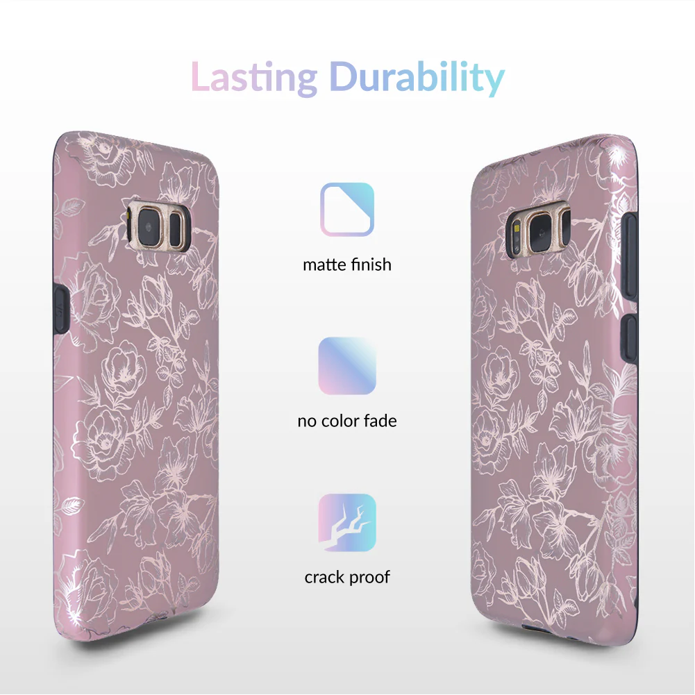 Dusty Rose Chrome Floral Samsung Galaxy Case - Image 4