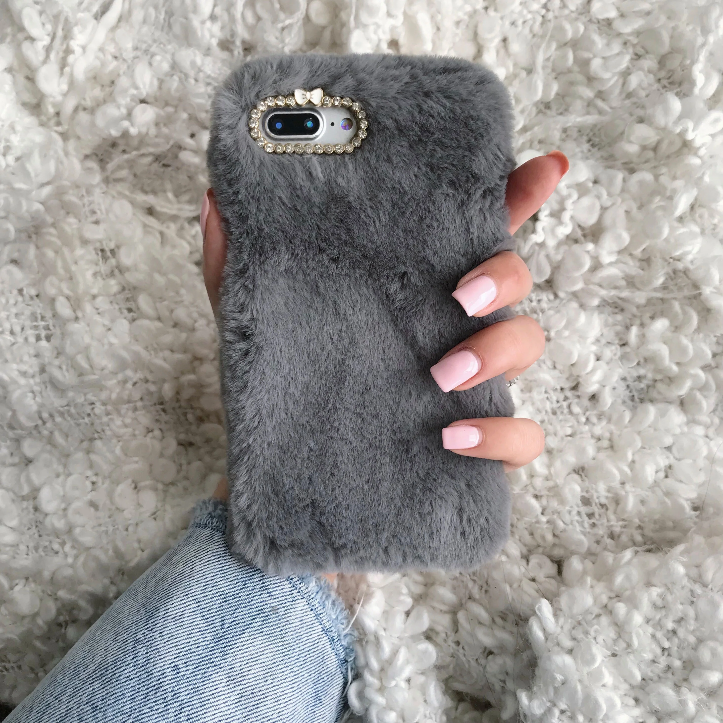 Gray Faux Fur iPhone Case - Image 12