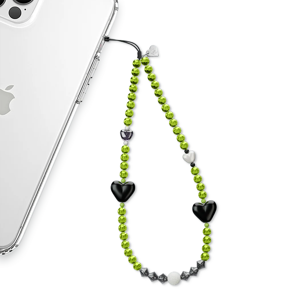 Green & Black Hearts Phone Charm