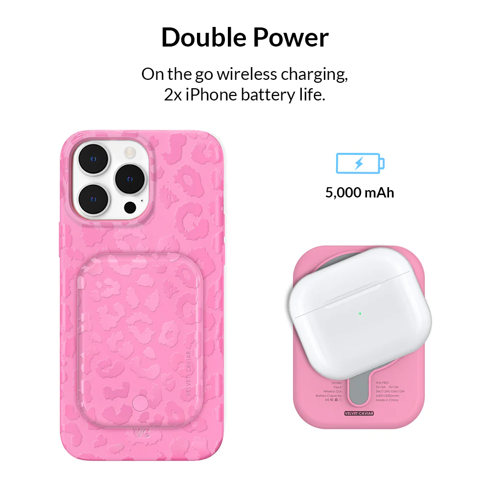 Hot Pink Leopard Portable MagSafe Charger Power Pack - Image 3