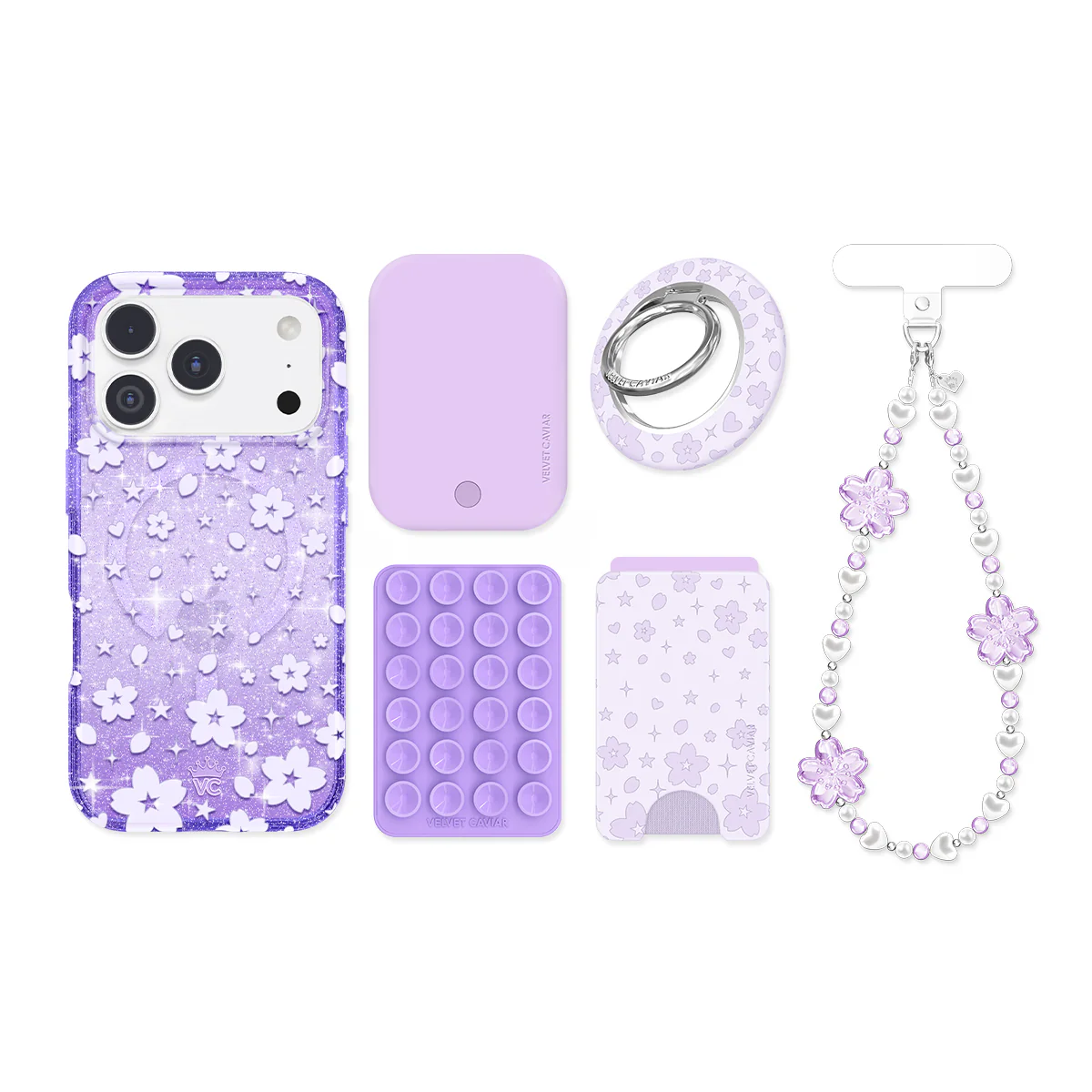 Lavender Cherry Blossom Glitter iPhone Bundle Set - Image 99