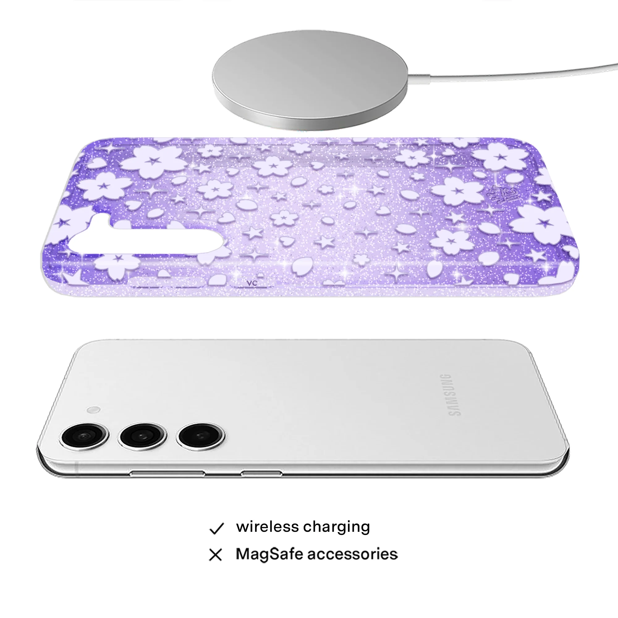 Lavender Cherry Blossom Glitter Samsung Case - Image 38