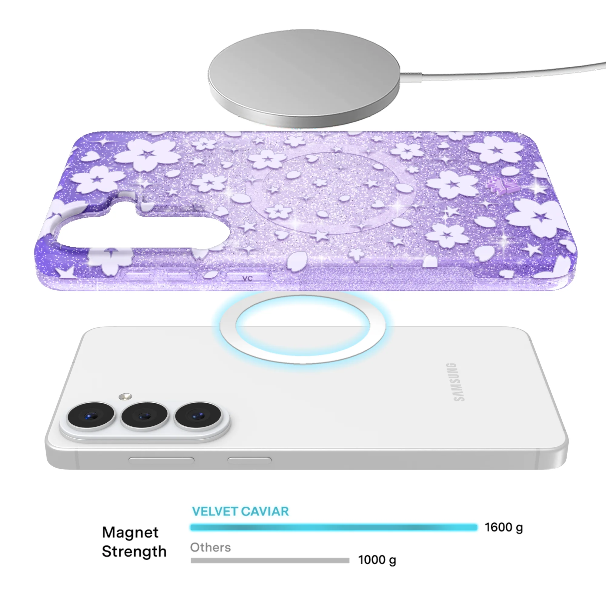 Lavender Cherry Blossom Glitter Samsung Case - Image 8