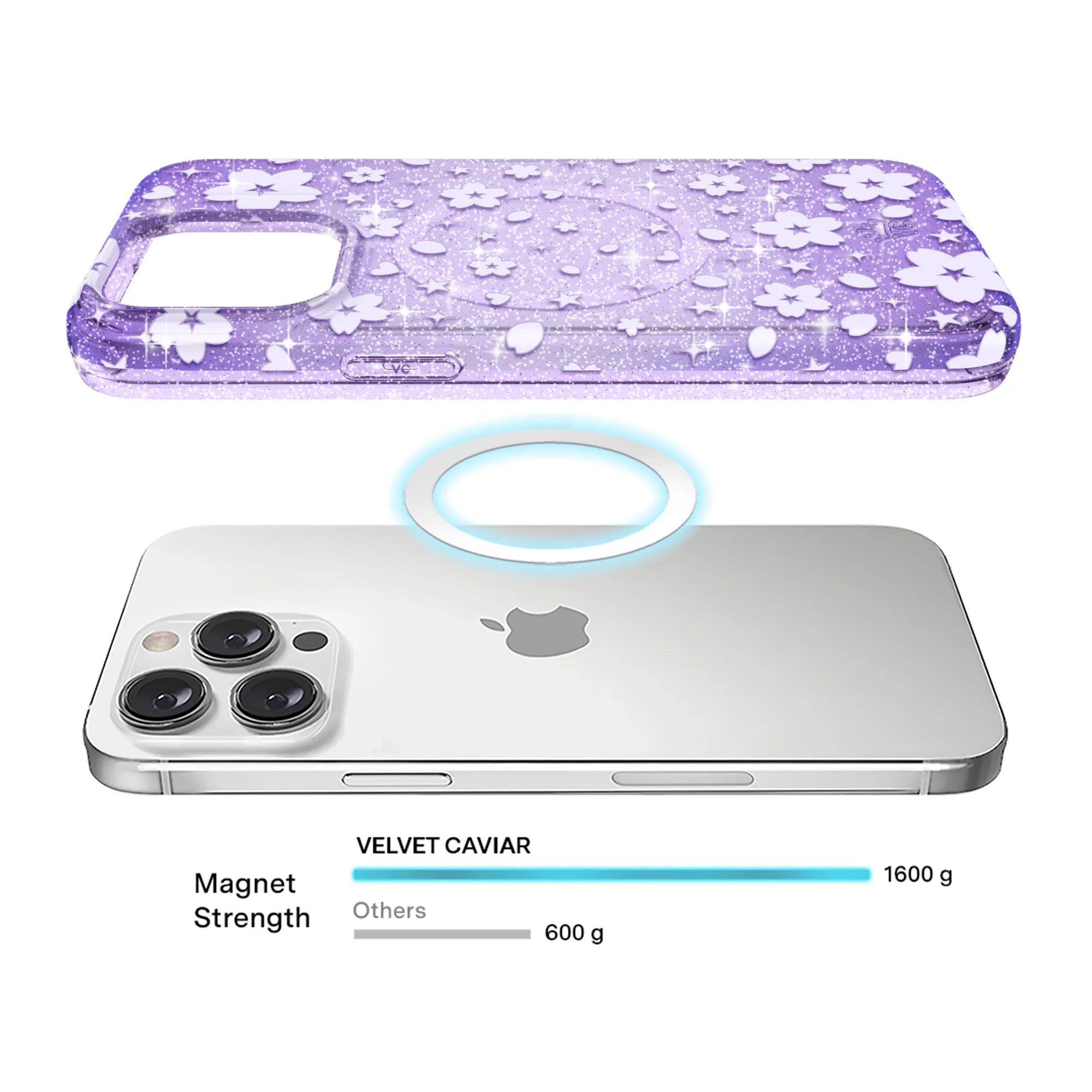 Lavender Cherry Blossom Glitter iPhone Case - Image 14