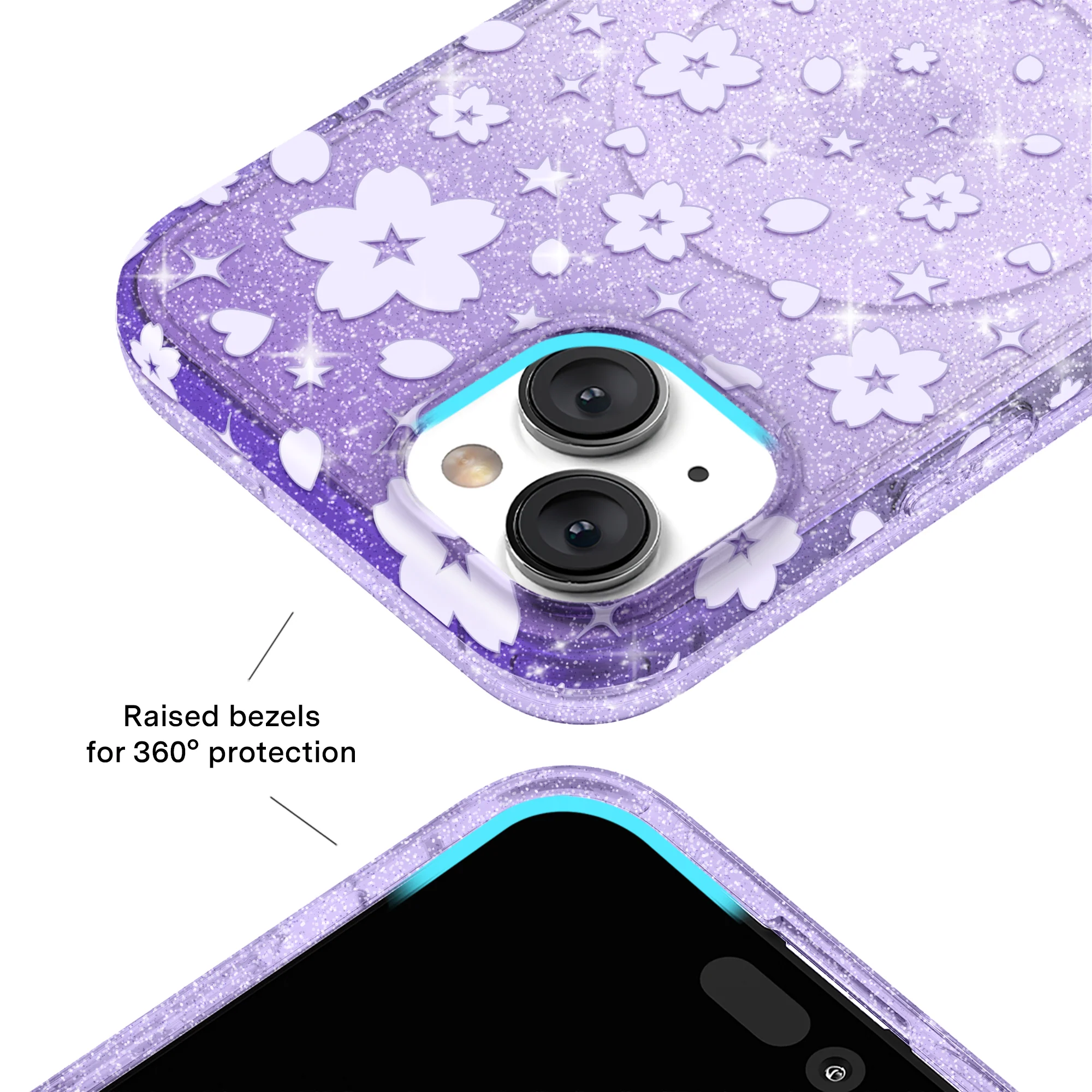 Lavender Cherry Blossom Glitter iPhone Case - Image 18