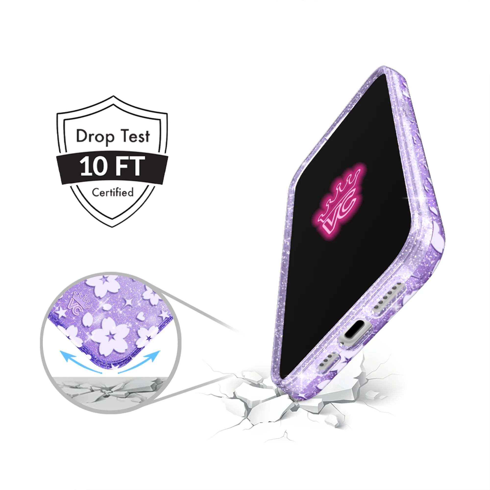 Lavender Cherry Blossom Glitter iPhone Case - Image 32