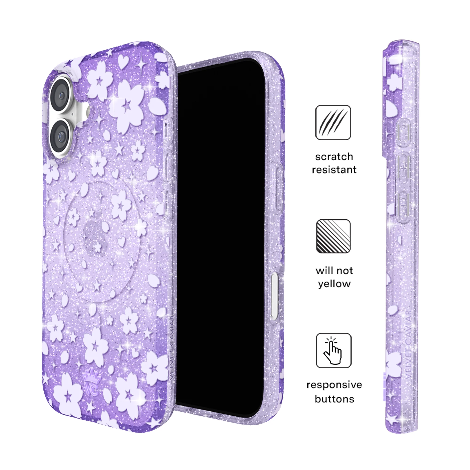 Lavender Cherry Blossom Glitter iPhone Case - Image 60