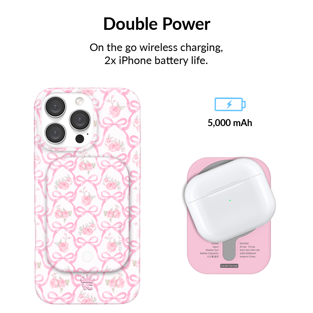 Lovely Pink Bows Portable MagSafe Charger Power Pack - Image 3