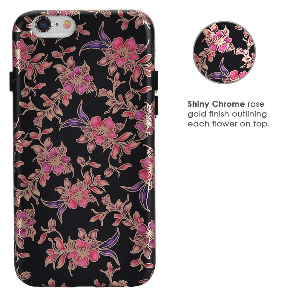 Midnight Floral Rose Gold Chrome iPhone Case - Image 47