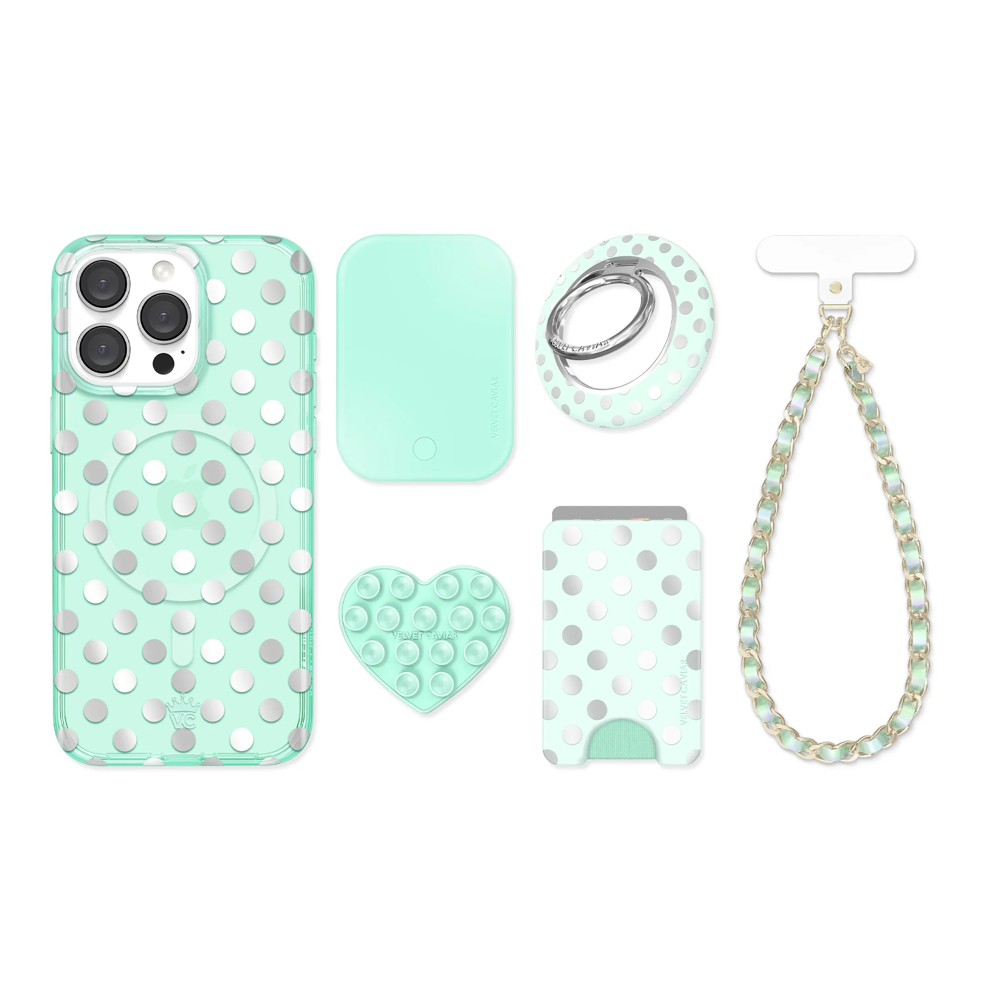 Mint Chrome Polka Dot iPhone Bundle Set - Image 50