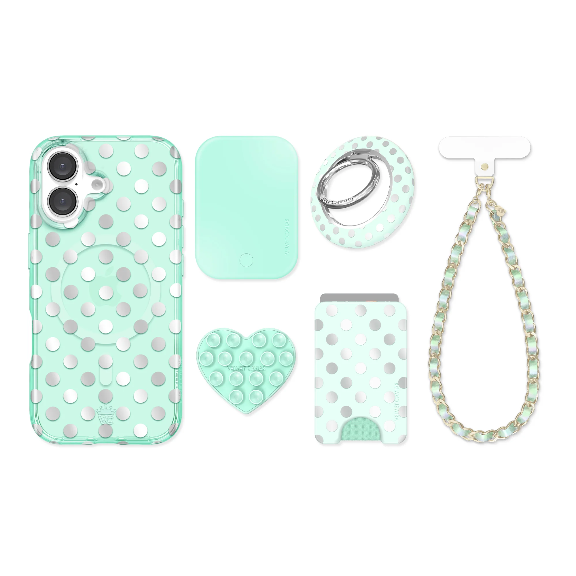 Mint Chrome Polka Dot iPhone Bundle Set - Image 57