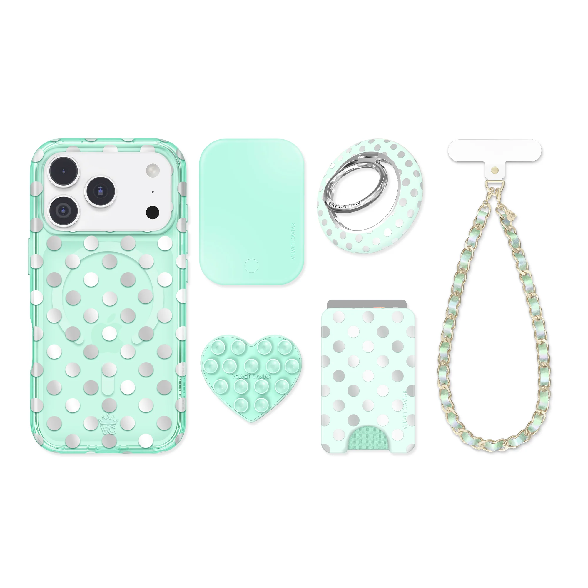 Mint Chrome Polka Dot iPhone Bundle Set - Image 99