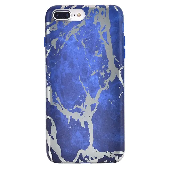 Navy Blue Marble Silver Chrome iPhone Case - Image 25