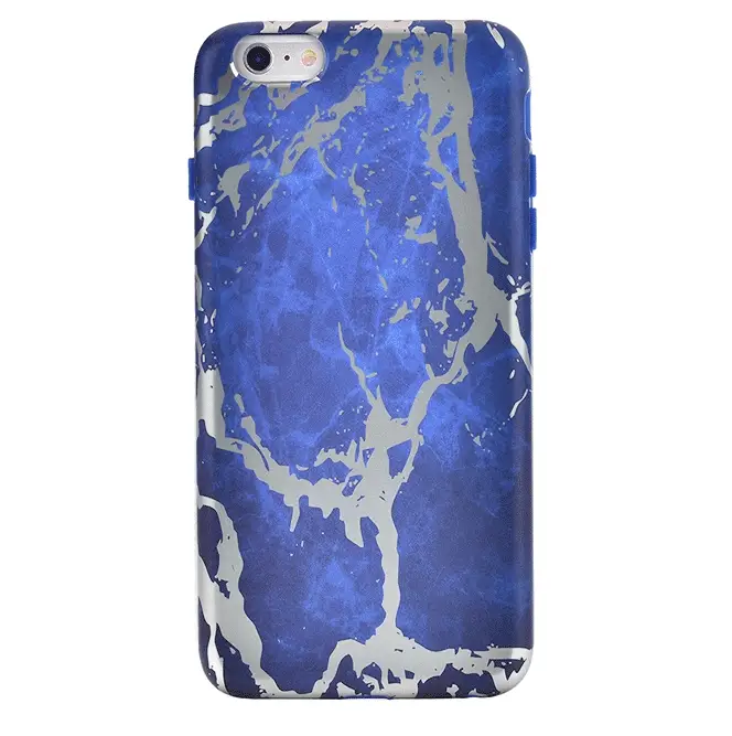 Navy Blue Marble Silver Chrome iPhone Case - Image 31