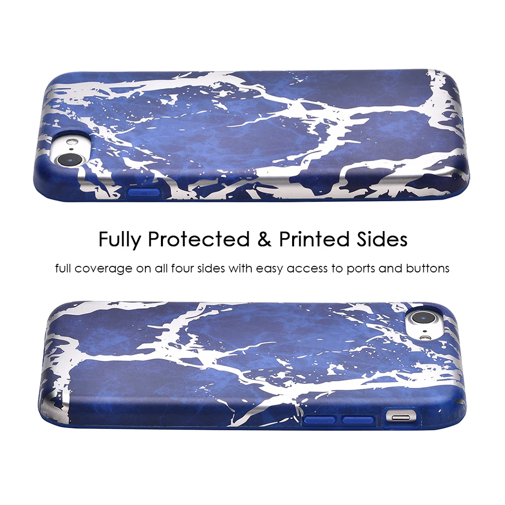 Navy Blue Marble Silver Chrome iPhone Case - Image 40