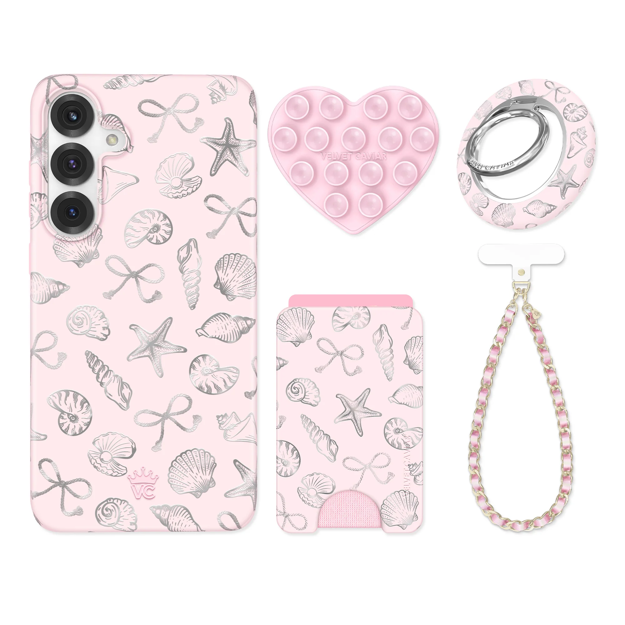 Pink Coastal Seashells Samsung Bundle Set