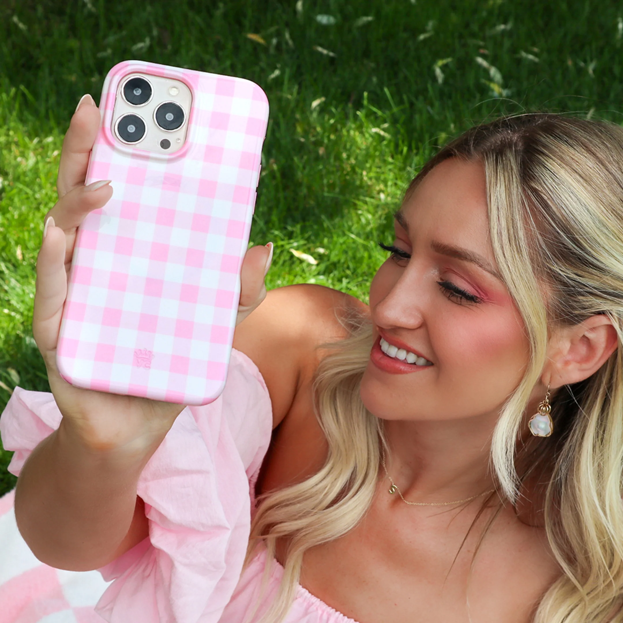 Baby Pink Gingham iPhone Case - Image 68