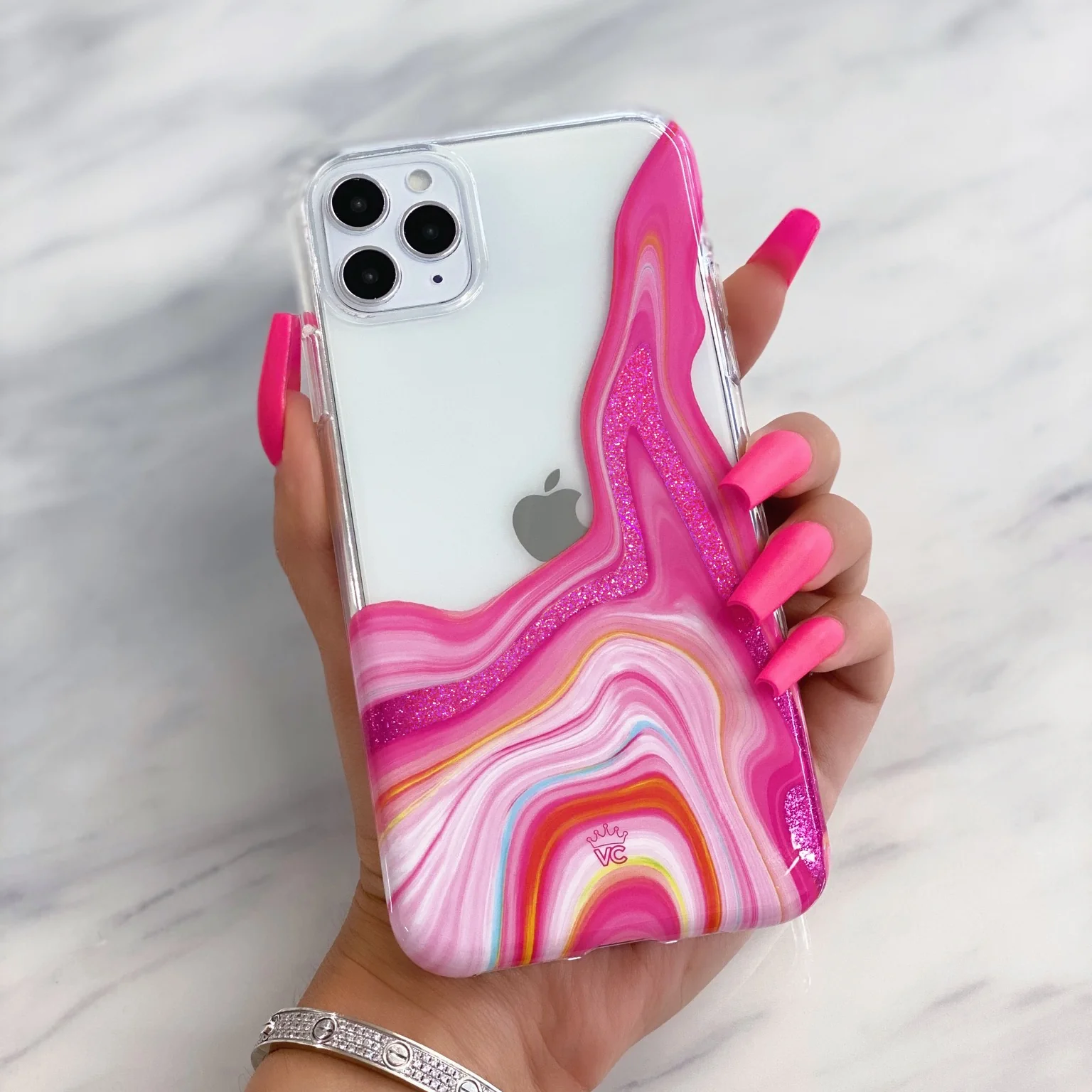 Pink Geode Glitter Clear iPhone Case - Image 8