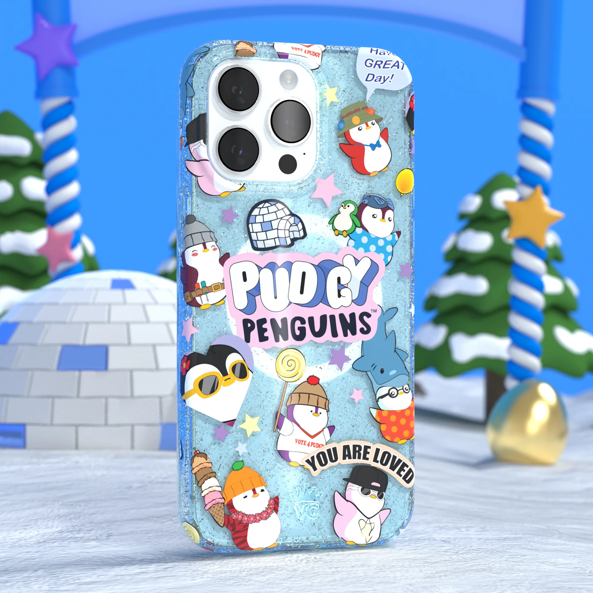 Pudgy Penguins Iceberg Glitter iPhone Case - Image 84