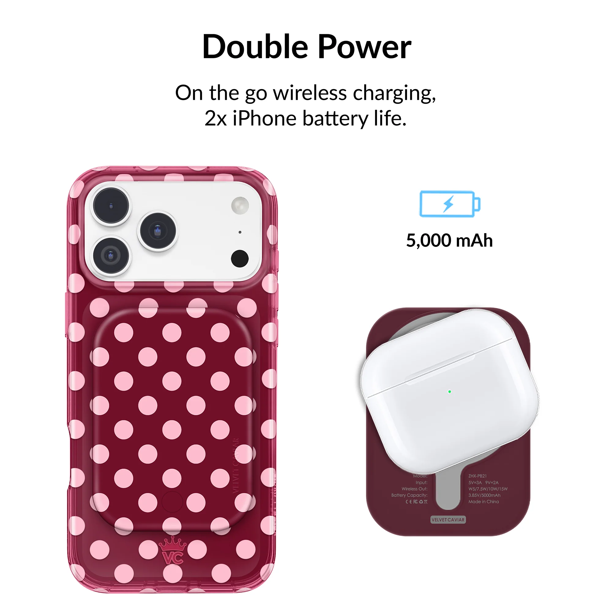 Raspberry Polka Dot Portable MagSafe Charger Power Pack - Image 5