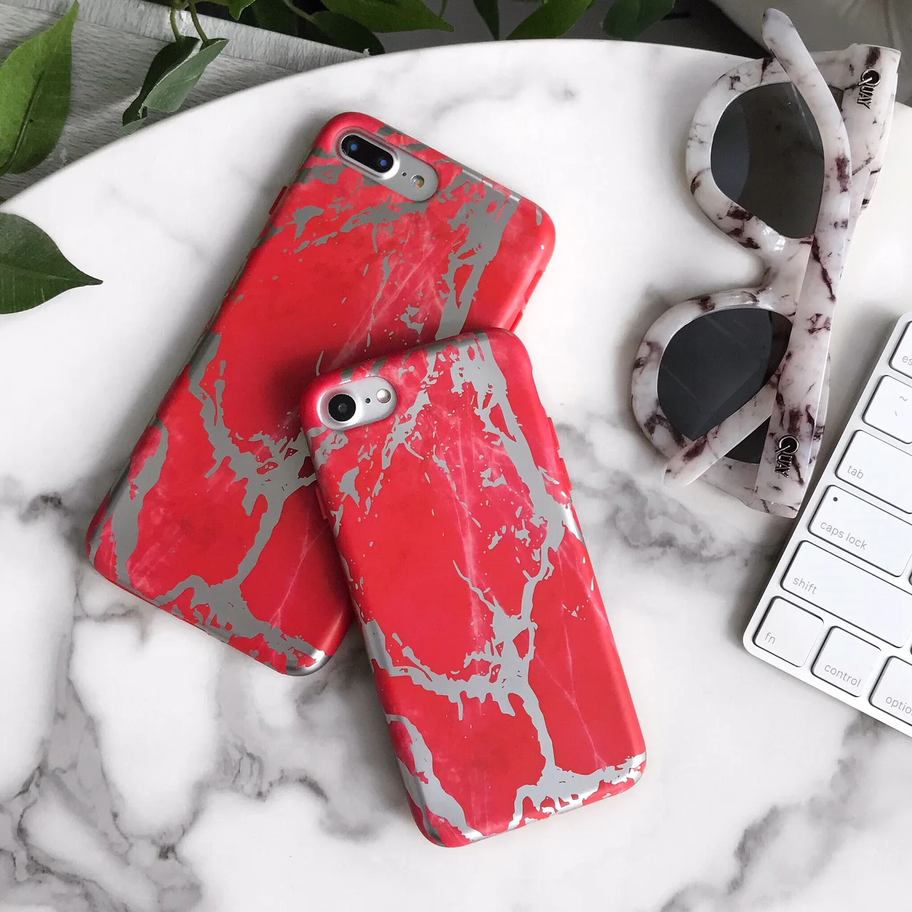 Red Marble Silver Chrome iPhone Case - Image 28
