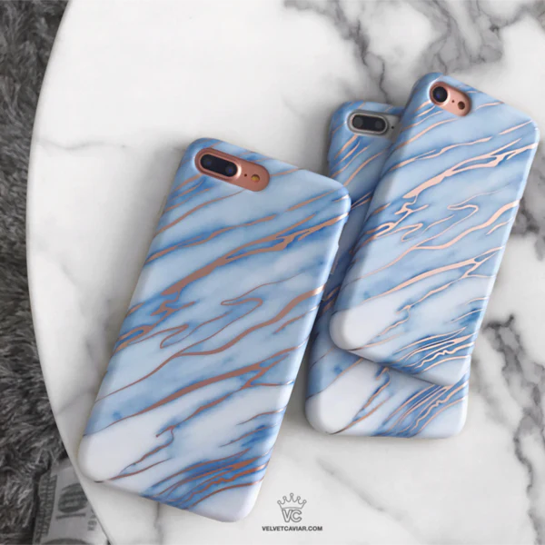 Sky Blue Rose Gold Chrome Marble iPhone case - Image 29