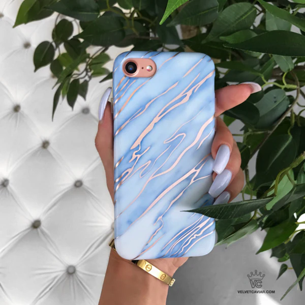 Sky Blue Rose Gold Chrome Marble iPhone case - Image 42