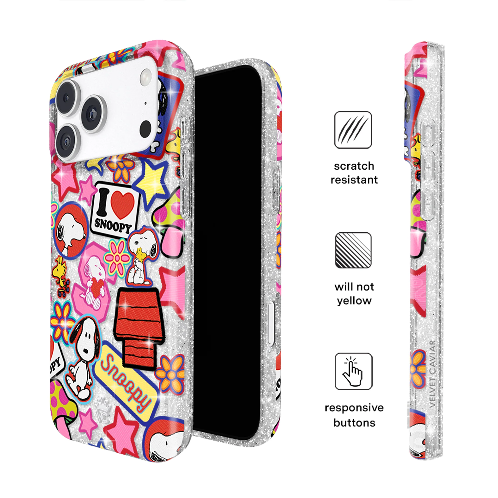 Snoopy Patchwork Glitter iPhone Case - Image 90