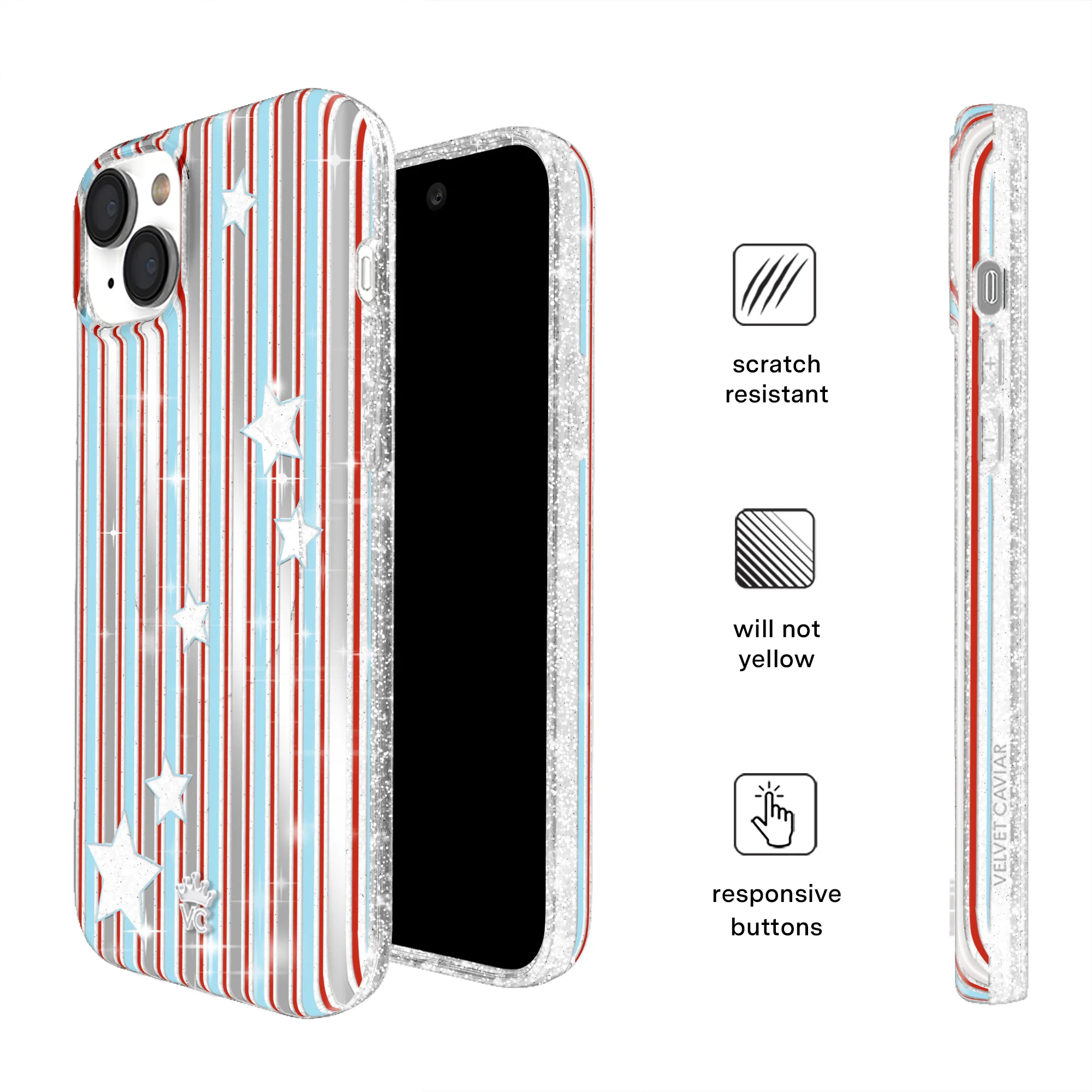 Stars & Stripes Glitter iPhone Case - Image 55