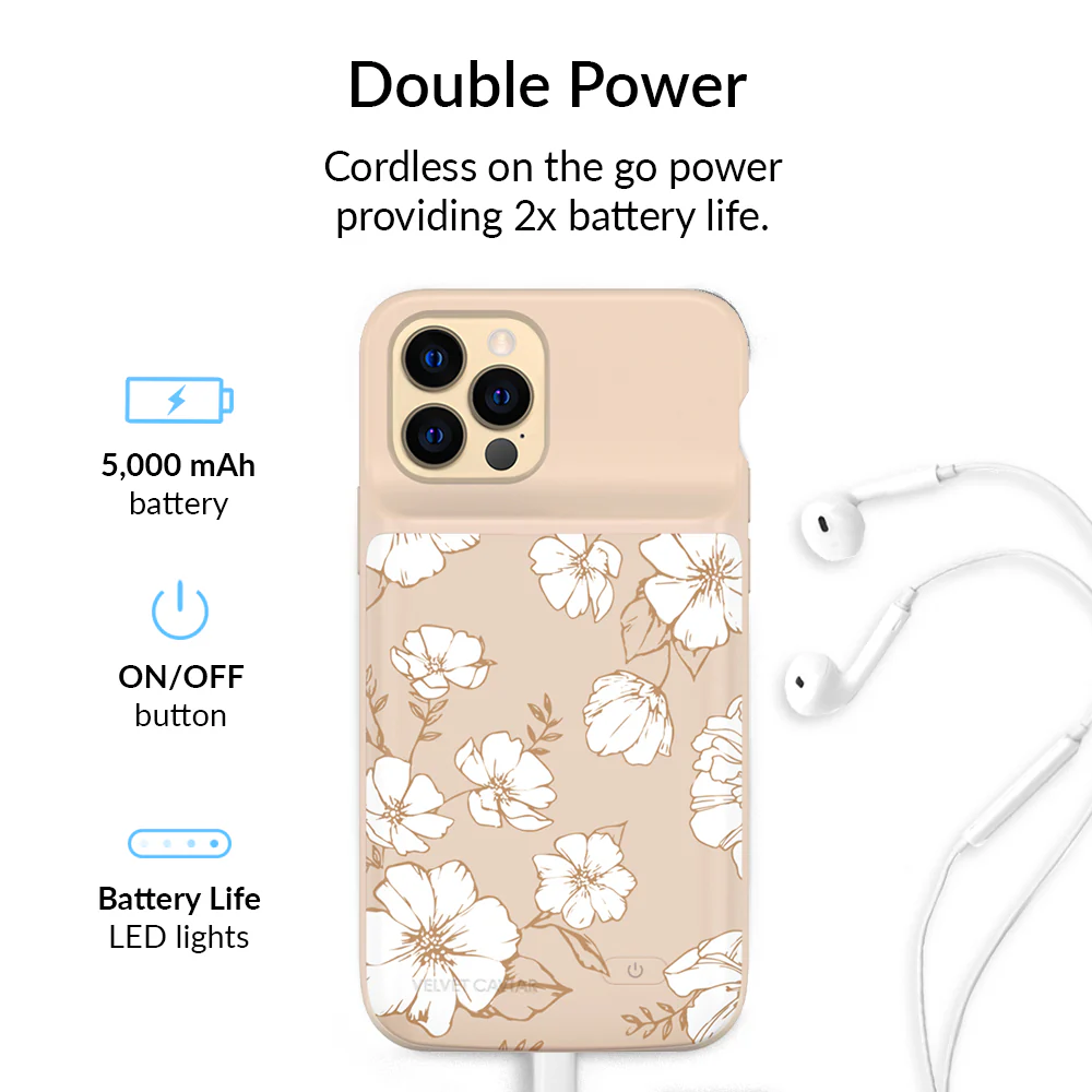 White Floral iPhone Charging Case - Image 32