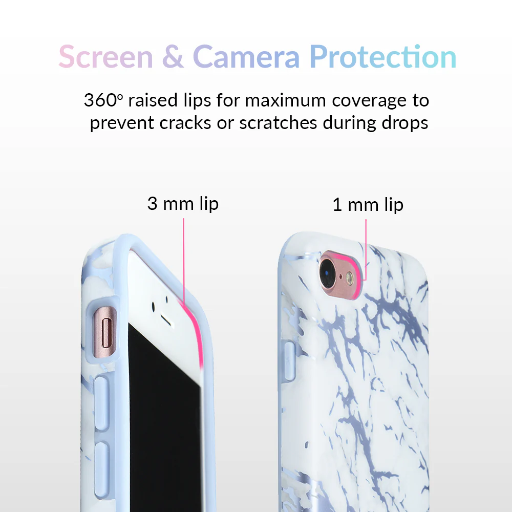 White Marble Blue Chrome iPhone Case - Image 7