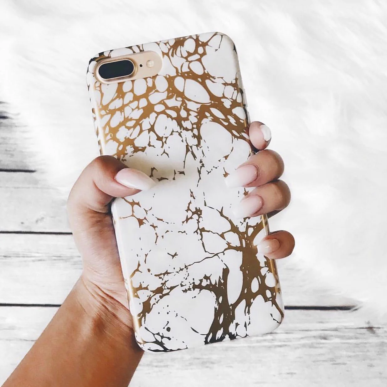 White Marble Gold Chrome iPhone Case - Image 44