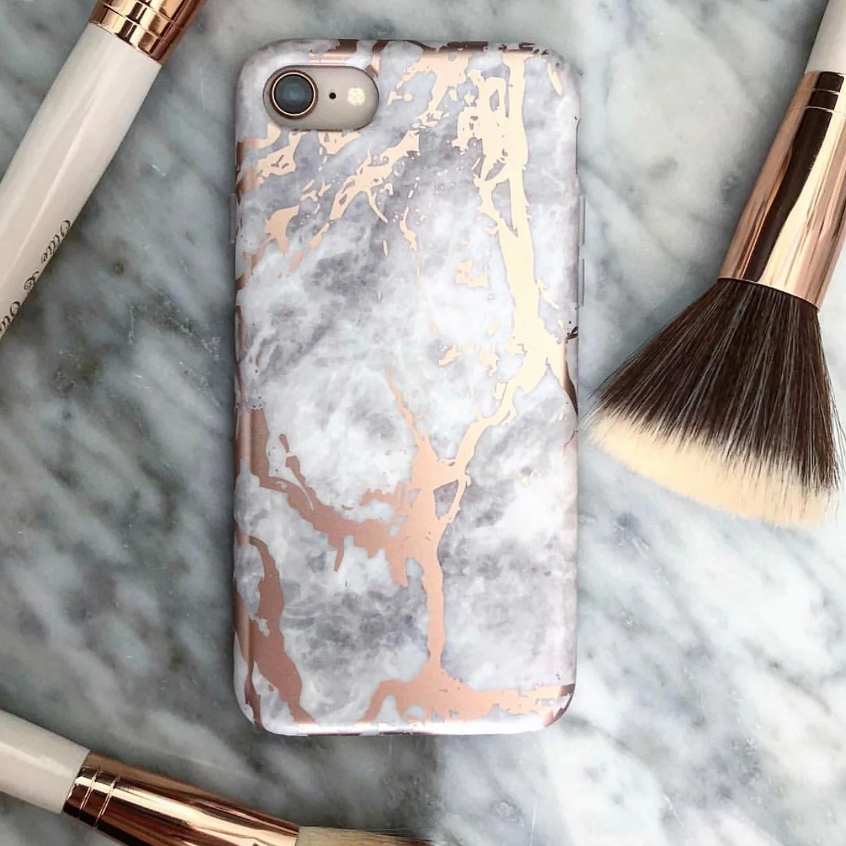 White Marble Rose Gold Chrome iPhone Case - Image 36
